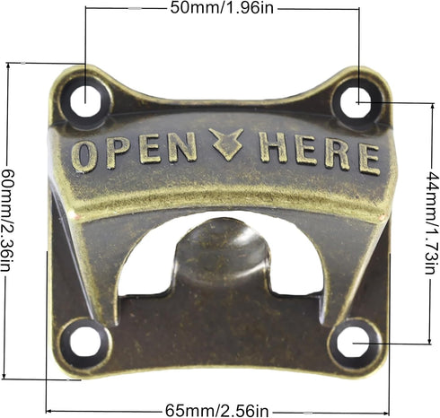 Wall Mounted Bottle Opener Rustproof, Square Old Style Beer Bottle Opener Mountable, Antique Bronze Stationary Beer Cap Opener Mounted Outdoor (Pa...