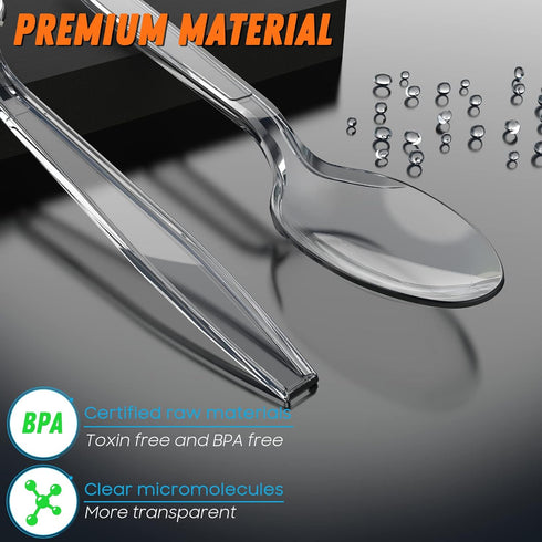 6.8" Clear Plastic Spoons Heavy Duty with Heat Resistant & BPA Free, Solid and Durable Plastic Cutlery, Premium Disposable Spoons for Party Supply...