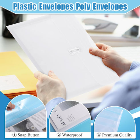 12 Pcs Letter Size Plastic Envelopes with String Closures Employee File Folders Reusable Poly Pockets Side Load Plastic Document Envelope Plastic ...