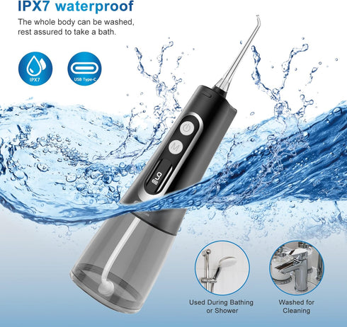 Water Dental Flosser oral irrigator,JNGOODS 300ml Rechargeable water flosser for teeth IPX7 Waterproof 9 Modes portable Oral Irrigator. LED displa...