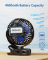 SWEETFULL Portable Clip on Fan - Battery Operated Stroller Fan, 4000mAh Small Rechargeable Fan with LED Display, 4 Speeds, Mini Personal Cooling D...
