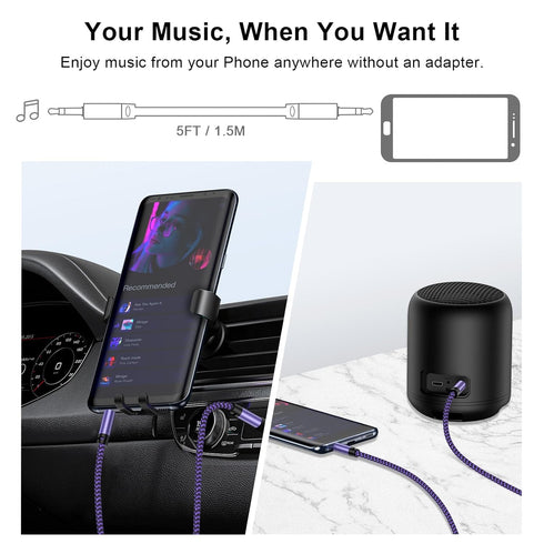 3.5mm Audio Cable,5FT 2Pack Aux Cord 3.5 mm Male to Male Car Stereo Jack Cord TRS Auxiliary Audio Cable Hi-Fi Sound Headphone Braided Cable for Sa...