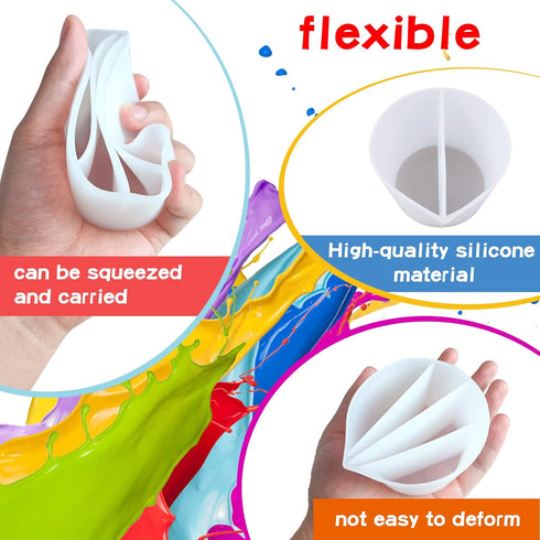 Split Cup for Paint Pouring Fluid Art Silicone Split Cup Resin Pouring Painting Tools DIY Making Drawing Accessories Reusable Split Cup with Divid...