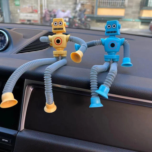 Sensory Fidget Robot Toys LED Light Up for Kid Toddlers, Suction Cup Poseable Action Figures Robot Telescopic Pop Tubes ADHD Autism Travel Toys Pi...