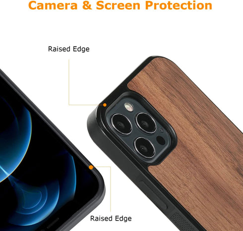 molzar Grip Series Magnetic Case for iPhone 12 and iPhone 12 Pro with Walnut Wood, Built-in Magnet Ring for Magnetic Mount, Compatible with MagSaf...