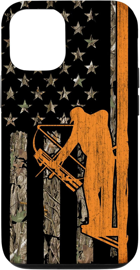 iPhone 12/12 Pro Bow Hunting Tree Stand Deer Hunter American Flag Camouflage Case...