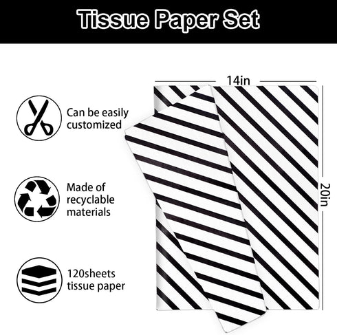 Whaline 120Pcs Black White Tissue Paper Checkered Star Stripes Polka Dots Pattern Wrapping Paper Minimalist DIY Art Craft Paper for Home Wedding B...