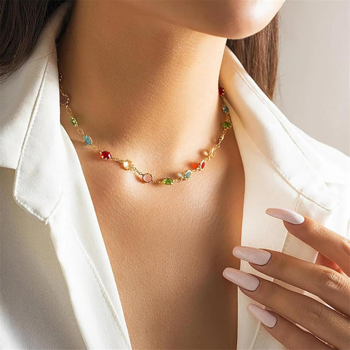 UMAOKANG Colorful Crystal Jewelry Chains Bulk 18K Gold Plated Brass Chain for Jewelry Making Women Necklace Bracelet DIY Craft Chain Roll...