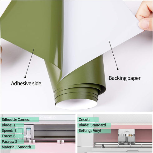 Gatichetta Self Adhesive Vinyl Craft Permanent Vinyl Roll 12" x 10ft for Cricut, Silhouette & Cameo,Matte Olive Green...
