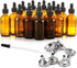 24 Pcs, 2 oz Dark Amber Dropper Bottles with 6 Small Funnels & 1 Long Glass Labels - 60ml Tincture Bottles w/ Eye Dropper for Essential Oils, Perf...