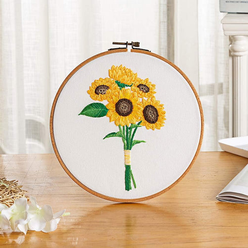 MWOOT 3D Cross Stitch Stamped Embroidery Starter Kit, Easy Embroidery with Sunflower Bouquet Pattern, Handmade Sewing Craft Kit for Adults Beginne...