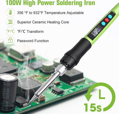 Soldering Iron Kit, 100W LED Digital Solder Iron Soldering Gun kit with Ceramic Heater, Adjustable Temperature Soldering Kit with Tips, Solder Wic...