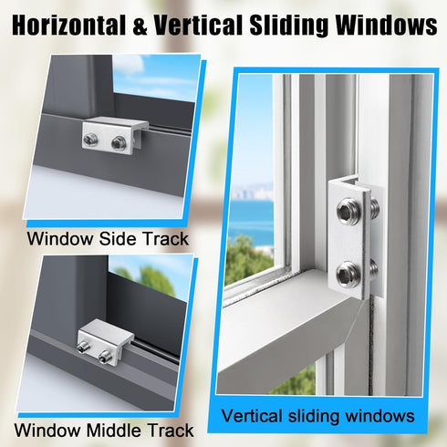 Sliding Window Locks (2 Pack), Window Locks for Up and Down Windows and Horizontal Windows, Window Security Bars, Adjustable Aluminum Window Stopp...