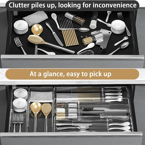 Clear Kitchen Drawer Organizer,Adjustable Utensil Organizer,Silverware Organizer,Drawer Flatware Organizer Tray for Organizing Kitchen Drawers,Off...