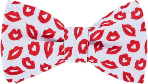 Jacob Alexander Men's Happy Valentine's Day Red Lips Kisses Pattern Freestyle Self-Tie Bow Tie - White...