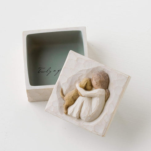 Willow Tree True, Truly a Friend, Box for Jewelry and Treasures with Bas-Relief Carving of Girl with Puppy Dog, Sculpted Hand-Painted Keepsake Box...