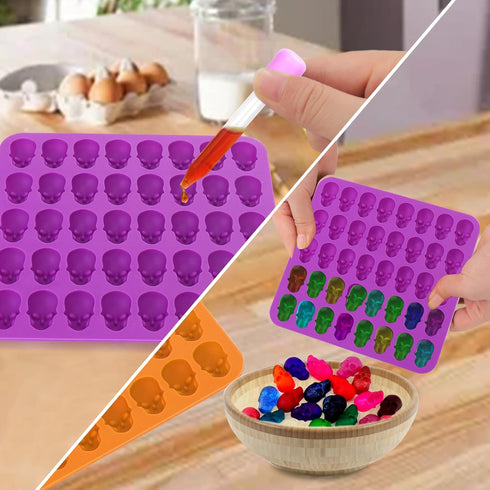 BUSOHA Skull Chocolate Molds Silicone - 2 Pack 40 Cavity Non-Stick Gummy Skull Silicone Molds with 1 Droppers for Chocolate, Candy, Jelly, Ice Cub...