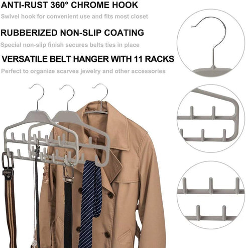 FairyHaus Belt Hanger Organizer 2 Pack, Non Slip Tie Rack Holder, Durable Hanging Closet Accessory Hooks for Belts, Ties, Jewelry, Scarves, Tank T...