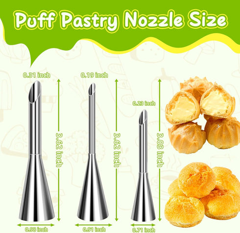 Suuker Cream Piping Tips, Stainless Steel Long Cream Puff Nozzle Decor Small Pastry Icing Piping Decorating Tools (3 Pieces)...