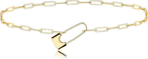 MEVECCO Paperclip Lock Safety Pin Pendant Choker Necklace for Women 18K Gold Filled Dainty Padlock Charm Oval Rectangle Thick Link Punk Choker Min...