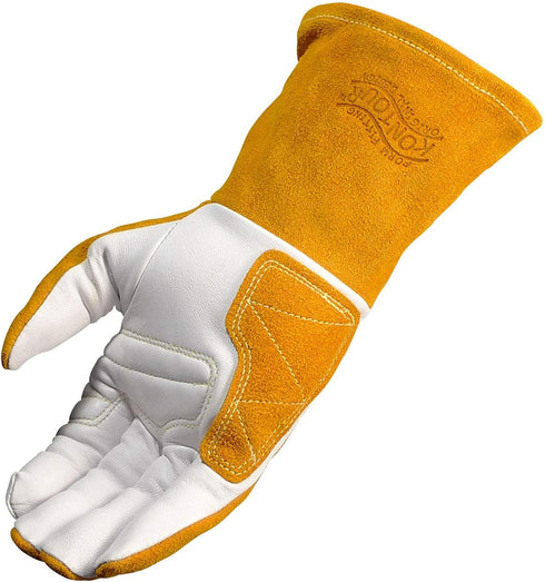 Caiman Premium Goat Grain TIG/Multi-Task Welding Gloves, Split Cowhide Back, 4-Inch Extended Cuff, White/Gold, X-Large (1540-6)...