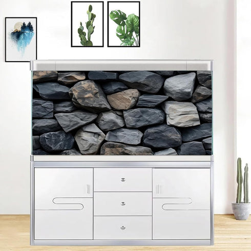 Underwater Stone Aquarium Background, Rock Wall Nature Landscape Fish Tank Backdrop Decor, Polyester Fabric with 6 EVA Double-Sided Tapes 48x24 in...