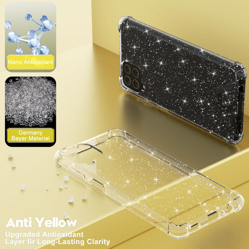 for Samsung Galaxy A12 Phone Case Clear Glitter, Cute Sparkle Bling Sparkly Shiny Cover for Women Aesthetic Design, Transparent Thin Slim Flexible...