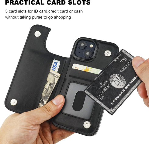 Compatible with iPhone 15 Wallet Case with Card Holder, PU Leather Kickstand Card Slots Case, Double Magnetic Clasp and Durable Shockproof Cover 6...