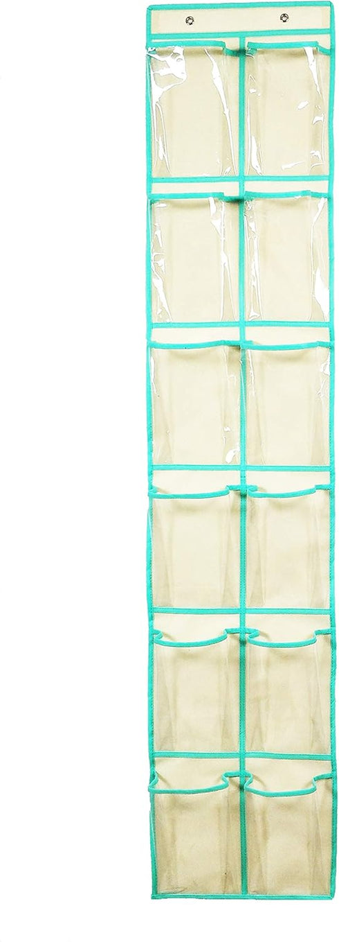 NIMES Hanging Narrow Door Over The Door Shoe Organizer Closet Storage 12 Large Clear Pockets Chart (BEIGE)...