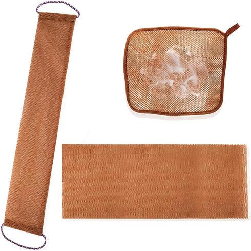3 Pcs African Exfoliating Net Sponge, Washcloth Scrubber Shower Essentials African net Bath Sponges Bathing Shower Cloth Kit for Back, Body, Face-...