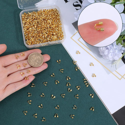 1 Box 600Pcs Wire Guardians Jewelry Wire Guard Loops Brass U Shaped Small Double Holes Gold Thread Wire Protectors for Jewelry Making Necklaces Br...