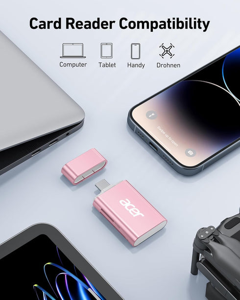 Acer USB C SD 4.0 Card Reader, UHS-II Micro SD Card Reader USB C Supports Dual Card Reading, 2-in-1 Memory SD Card Reader Adapter for iPhone 15 fo...