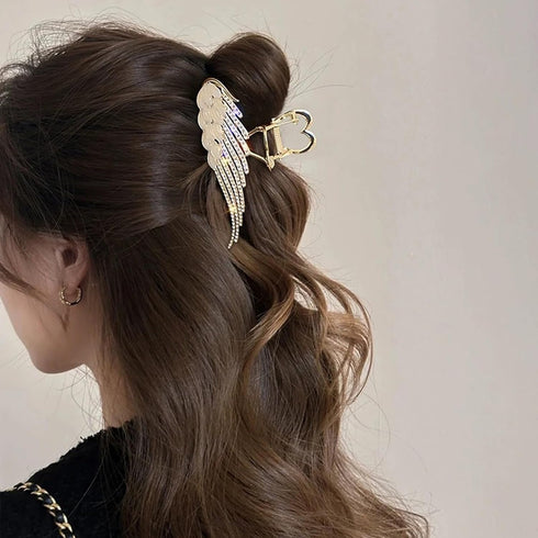 Wing Hair Claw Clips Gold Hair Clips for Thick or Thins Hair Angel Wings Hair Jaw Clips Strong Hold Large Shark Claw Clips Metal Barrettes Rhinest...