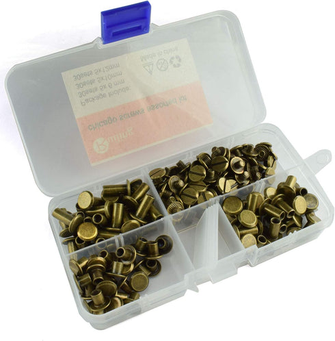 90 Sets Bronze Chicago Screws Assorted Kit Screw Posts Metal Accessories Nail Rivet Chicago Button for DIY Leather Decoration Bookbinding Slotted ...
