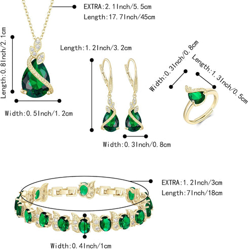 BriLove Jewelry Set for Bride, Sparkling Water Drop Cubic Zirconia Crystal Pendant Necklace Leverback Earrings Tennis Bracelet Adjustable Ring Gif...
