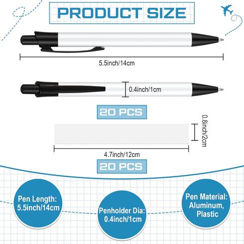 Yexiya Sublimation Pens Blank Heat Transfer Pen Sublimation Ballpoint Pen with Shrink Wrap White Aluminum Customized Clip Pen School Supplies for ...