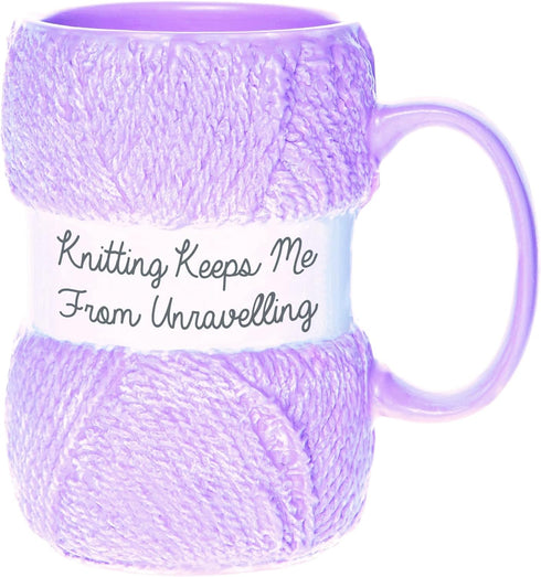 Boxer Gifts 'Knitting Keeps Me From Unraveling' Novelty Knitting Gift Mug | Light Pink Colour With Realistic Yarn Detailing | Amazing Christmas, B...