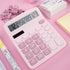 Cute Pink Desktop Calculator with Big Buttons, Dual Power Source, Solar and Battery, Large Display Screen - Perfect for Office, Teachers, and Stud...