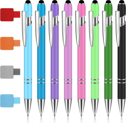 8 PCS (2-in-1) Ballpoint Pens with Stylus Tip, 4 Pen Clips, Black Ink Stylus Retractable Ballpoint Pen for Students Office School Supplies...
