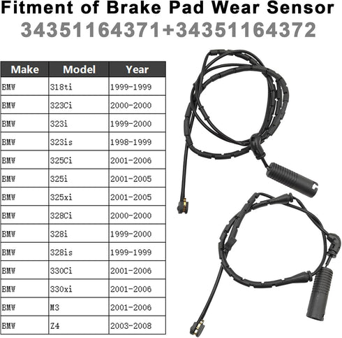 Front and Rear Brake Pad Wear Sensor 34351164371, 34351164372 for BMW 323CI 323I 325CI 325XI 328CI 328I...