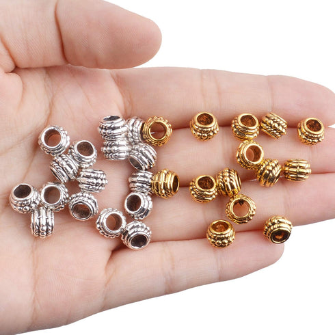 Large Hole Beads,100pcs 8mm Tibetan Barrel Spacer Beads European Charms Beads with 4mm Hole for Bracelet Necklaces Jewelry Making...