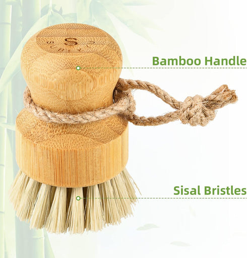 SUBEKYU Bamboo Dish Scrub Brushes for Kitchen, Wooden Cleaning Scrubbers Set for Washing Cast Iron Pan/Pot, Natural Sisal Bristles, Set of 2...
