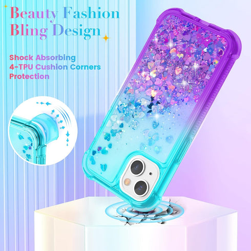 Ruky for iPhone 13 Case & iPhone 14 Case, Glitter Liquid Full Body Rugged Cover with Built-in Screen Protector Soft TPU Shockproof Girls Women Cas...