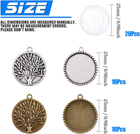 Glarks 40Pcs 25mm Antique Bronze Silver Color Round Tree Bezel Pendant Trays with Bright Glass Cabochon Dome Tiles for Bracelet Necklace Crafting ...