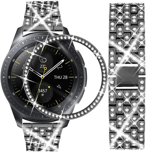 Dsytom Compatible with Samsung Galaxy Watch 42mm Band Women+ Bezel, 20mm Jewelry Watchband & Bezel Ring Cover Diamond Strap Bracelet for Galaxy Wa...