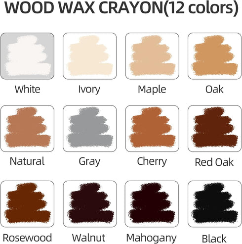 Wood Filler Sticks,12colors Wood Wax Crayons for Repairing Scratches, Scuffs, Cracks, and Nail Holes on Wood Furniture, Floors, Cabinets, Tables, ...