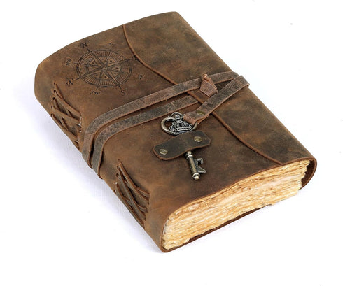 cuero Compass Vintage Leather Journal Antique Handmade Leather Bound Journal with Deckle Edge Paper Diary Leather Sketchbook Drawing Journal Noteb...