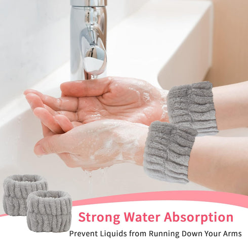 6 Pcs Spa Headband Face Wash Headband and Wristband Set, Cute Make Up Cat Ears Headband Plush Animal Makeup Skincare Headbands with Face Washing W...