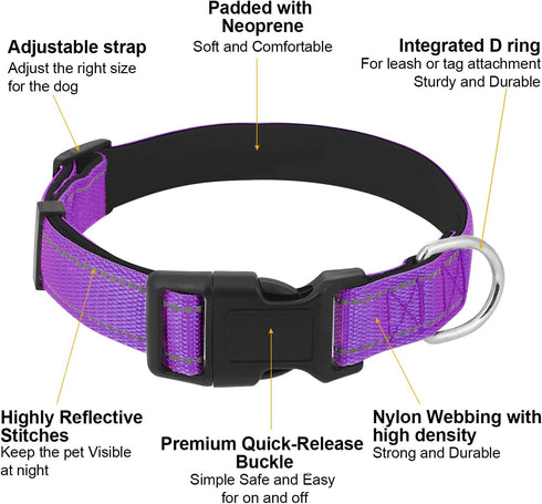 Dog Collars Adjustable for Medium Dogs,Heavy Duty Waterproof Dog Collar with Quick Release Buckle,Girl Boy Female Male Reflective Nylon Dog Collar...