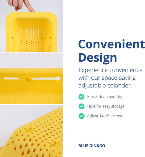BLUE GINKGO Over the Sink Colander Strainer Basket - Wash Vegetables and Fruits, Drain Cooked Pasta and Dry Dishes - Extendable - New Home Kitchen...